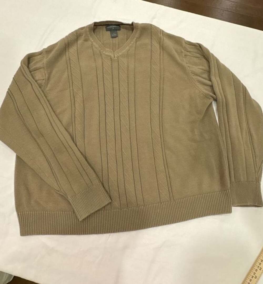 Saddlebred V-Neck Sweater Size XL Brown Cotton Cable Knit Long Sleeve